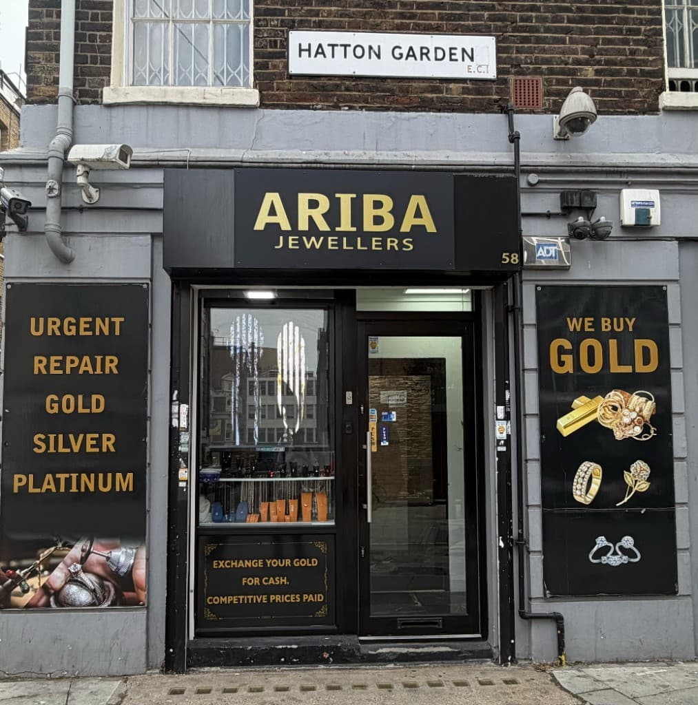 London Gold Rabia at 58 Hatton Garden, under the Hatton Garden street sign